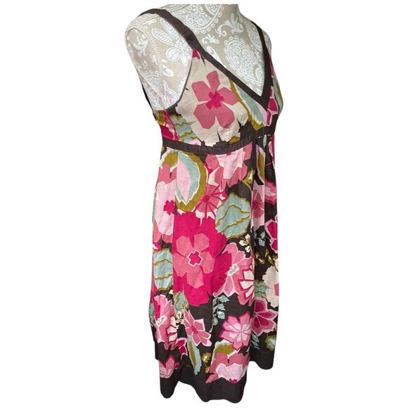 Lucy & Laurel babydoll brown multi-floral boho hippie midi sun dress size 8 - Picture 8 of 11